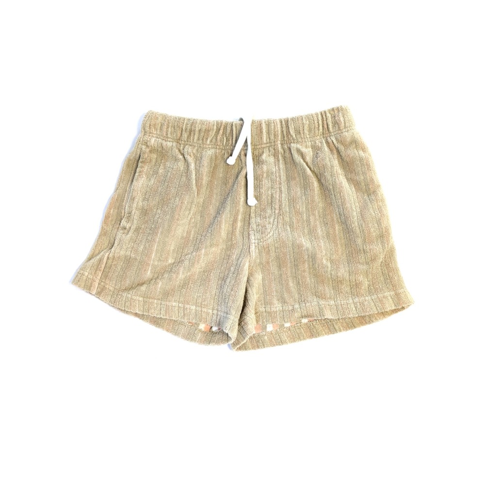 Standard Cloth Mens Terry Cloth Striped Shorts Tan Peach Small Drawstring Beach